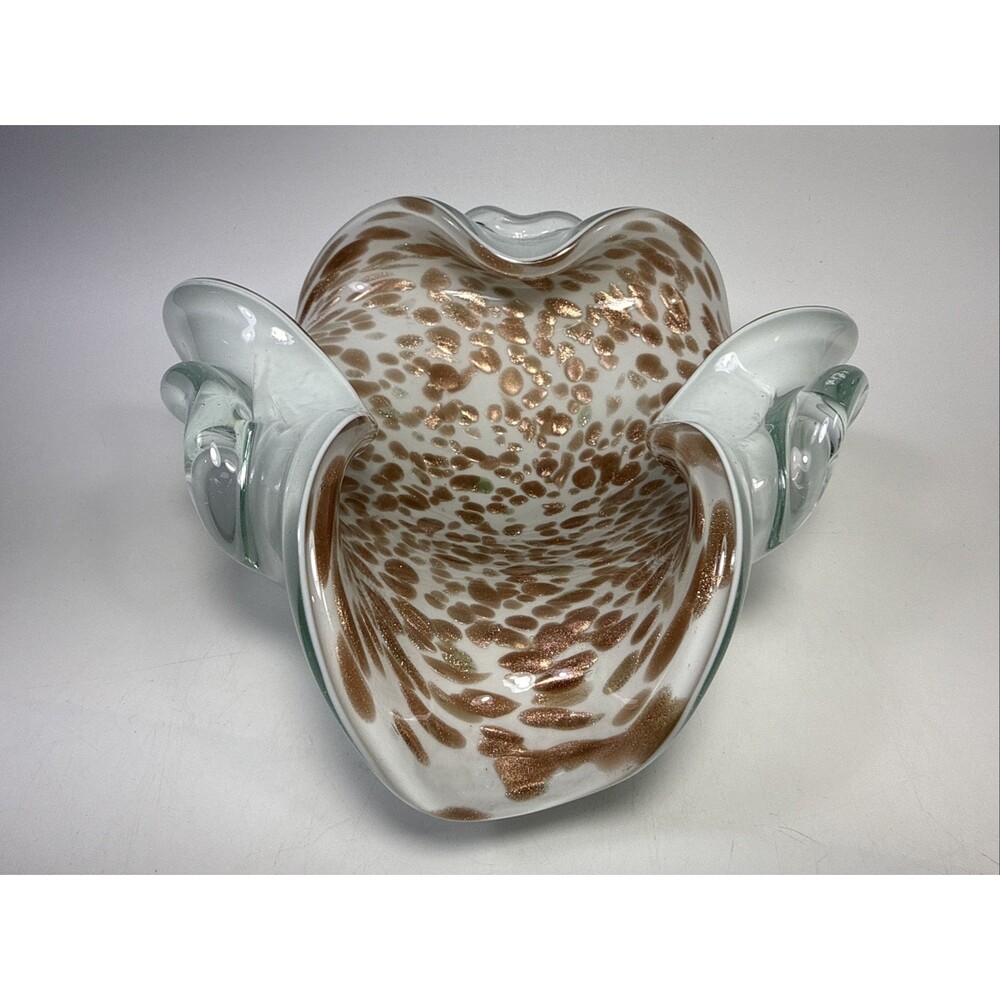 Vtg Mcm Murano Toso White Cased Glass Gold/copper Flakes Glass Bowl C1 - Picture 5 of 9